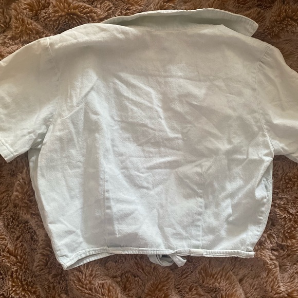 American Apparel cropped denim short sleeve button down with tie - Picture 8 of 8